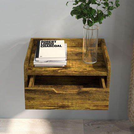 Floating Nightstand Set of 2 Wall Mounted Bedside Tables with Storage Drawer - Rustic Brown