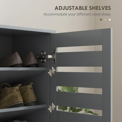 HOMCOM Narrow Shoe Cabinet for Entryway, 5-Tier Slim Shoe Storage Cabinet with 2 Slatted Doors and Adjustable Shelves Grey