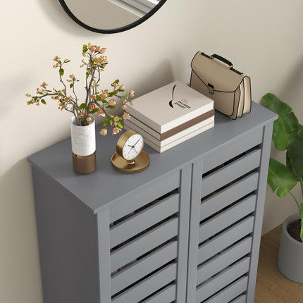 HOMCOM Narrow Shoe Cabinet for Entryway, 5-Tier Slim Shoe Storage Cabinet with 2 Slatted Doors and Adjustable Shelves Grey