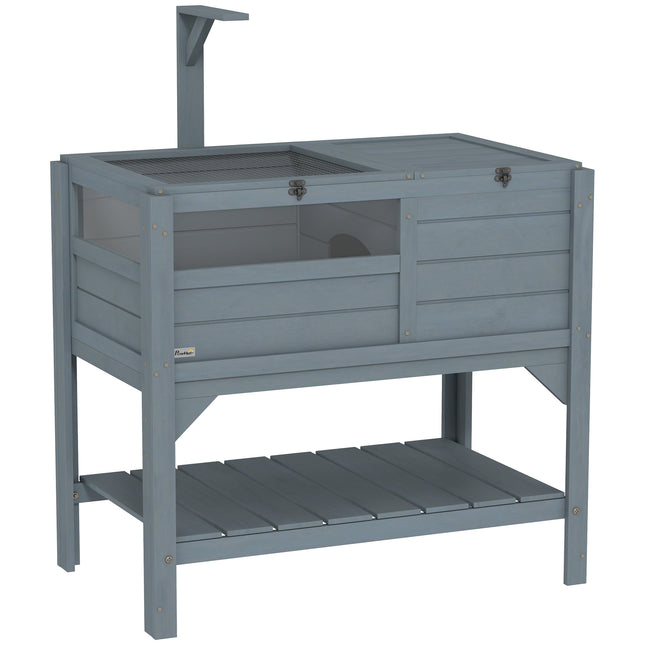 Wooden Tortoise House with Shelter, Run, Lamp Holder, Shelf & Tray - Grey