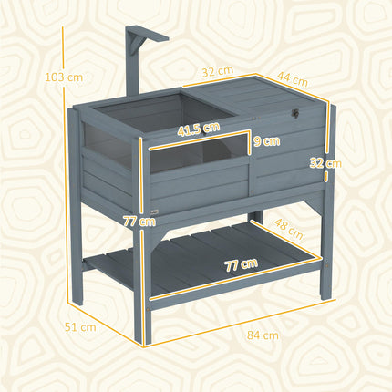 Wooden Tortoise House with Shelter, Run, Lamp Holder, Shelf & Tray - Grey