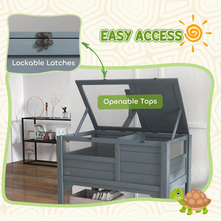 Wooden Tortoise House with Shelter, Run, Lamp Holder, Shelf & Tray - Grey