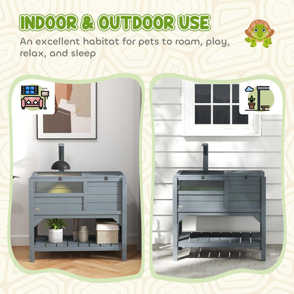 Wooden Tortoise House with Shelter, Run, Lamp Holder, Shelf & Tray - Grey