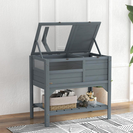 Wooden Tortoise House with Shelter, Run, Lamp Holder, Shelf & Tray - Grey