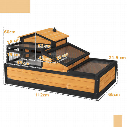 Wooden Tortoise House with Balcony, Tray & Roof for Indoor & Outdoor Use - Yellow