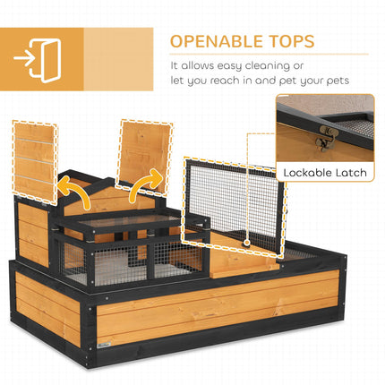 Wooden Tortoise House with Balcony, Tray & Roof for Indoor & Outdoor Use - Yellow