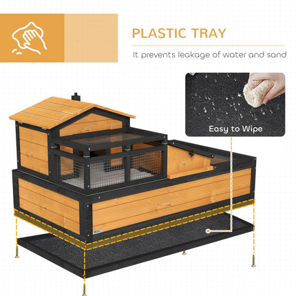 Wooden Tortoise House with Balcony, Tray & Roof for Indoor & Outdoor Use - Yellow