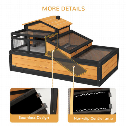 Wooden Tortoise House with Balcony, Tray & Roof for Indoor & Outdoor Use - Yellow