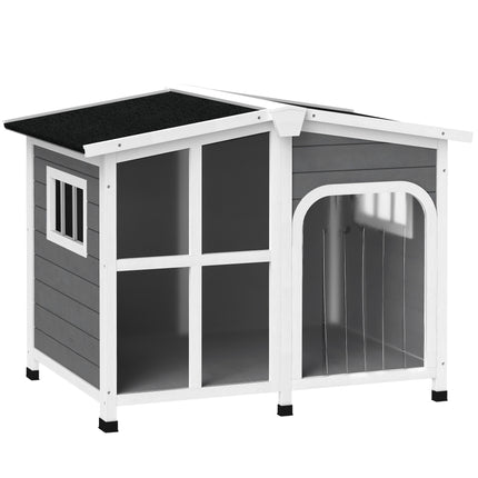 Wooden Large Dog Kennel with Removable Floor, Openable Roof & Giant Window - Charcoal Grey