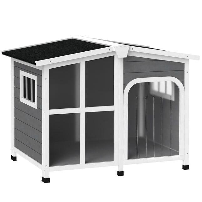 Wooden Large Dog Kennel with Removable Floor, Openable Roof & Giant Window - Charcoal Grey