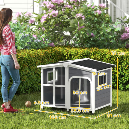 Wooden Large Dog Kennel with Removable Floor, Openable Roof & Giant Window - Charcoal Grey