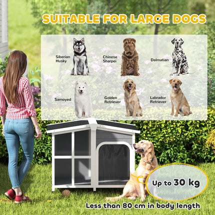 Wooden Large Dog Kennel with Removable Floor, Openable Roof & Giant Window - Charcoal Grey