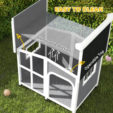 Wooden Large Dog Kennel with Removable Floor, Openable Roof & Giant Window - Charcoal Grey