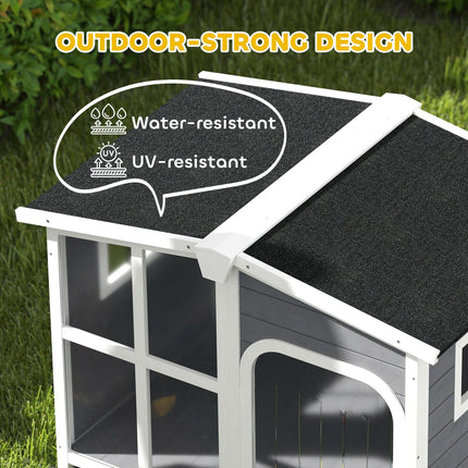 Wooden Large Dog Kennel with Removable Floor, Openable Roof & Giant Window - Charcoal Grey