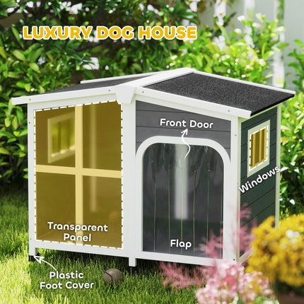 Wooden Large Dog Kennel with Removable Floor, Openable Roof & Giant Window - Charcoal Grey