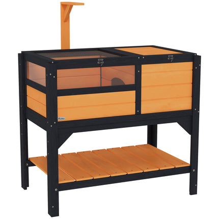 Wooden Tortoise House with Shelter, Run, Shelf, Lamp Holder & Tray - Yellow
