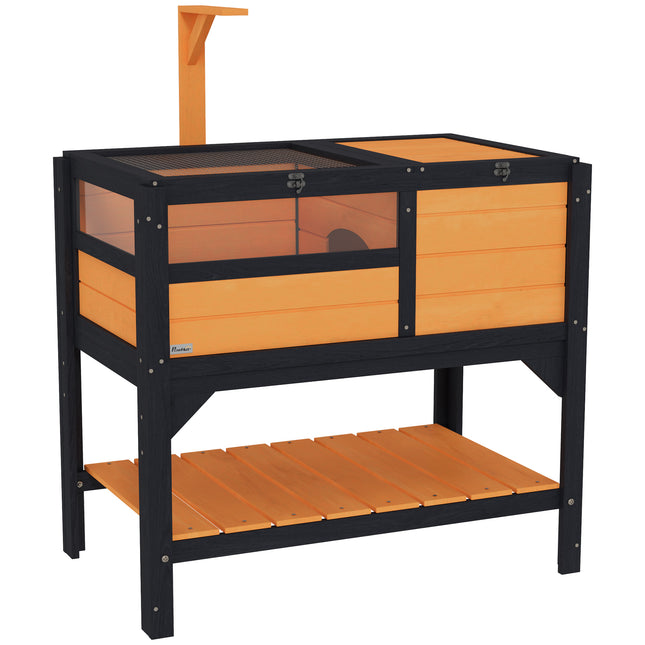 Wooden Tortoise House with Shelter, Run, Shelf, Lamp Holder & Tray - Yellow