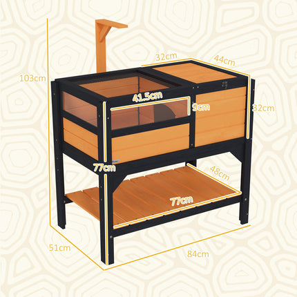Wooden Tortoise House with Shelter, Run, Shelf, Lamp Holder & Tray - Yellow