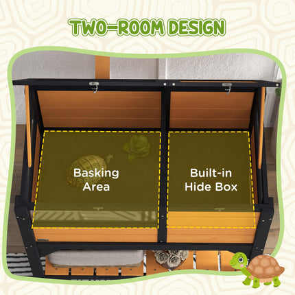 Wooden Tortoise House with Shelter, Run, Shelf, Lamp Holder & Tray - Yellow