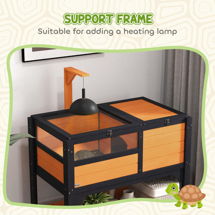 Wooden Tortoise House with Shelter, Run, Shelf, Lamp Holder & Tray - Yellow