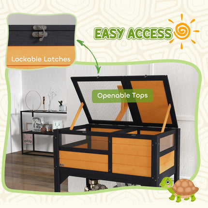 Wooden Tortoise House with Shelter, Run, Shelf, Lamp Holder & Tray - Yellow