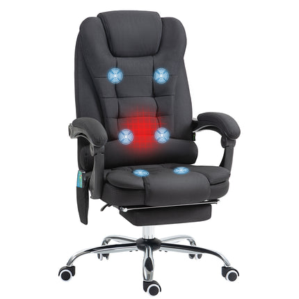 Six-Point Heated Massage Office Chair with Recline and Footrest - Black