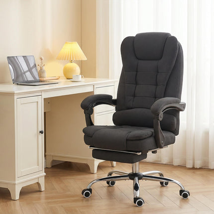 Six-Point Heated Massage Office Chair with Recline and Footrest - Black