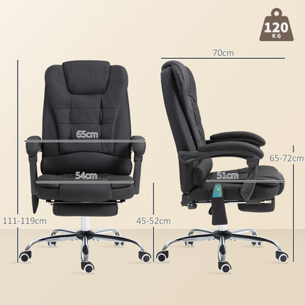 Six-Point Heated Massage Office Chair with Recline and Footrest - Black