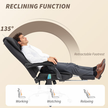 Six-Point Heated Massage Office Chair with Recline and Footrest - Black