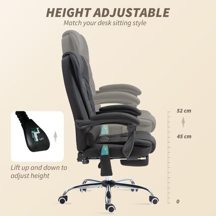 Six-Point Heated Massage Office Chair with Recline and Footrest - Black