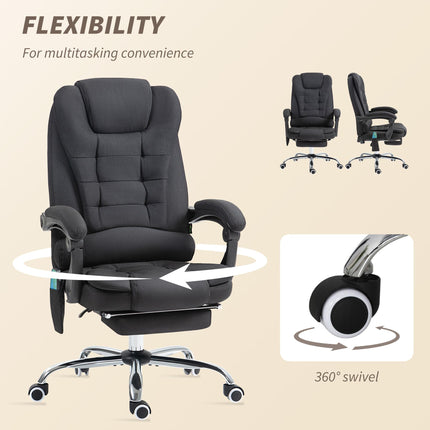 Six-Point Heated Massage Office Chair with Recline and Footrest - Black