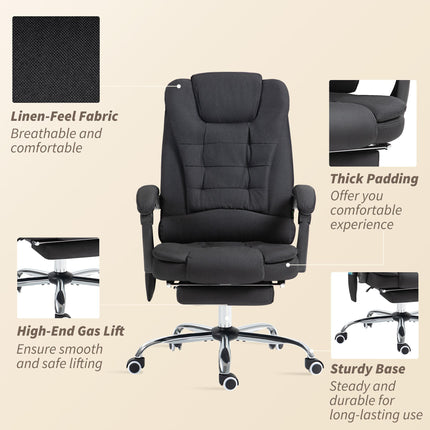 Six-Point Heated Massage Office Chair with Recline and Footrest - Black