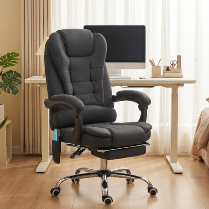 Six-Point Heated Massage Office Chair with Recline and Footrest - Black