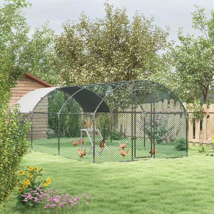 Walk In Chicken Run with Chicken Activity Shelf and Cover, 2.8 x 5.7 x 2m