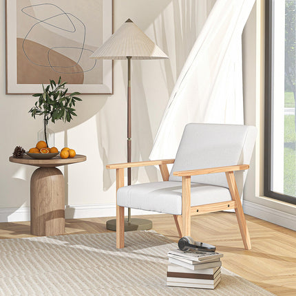 Wide Seat Accent Chair with Wood Frame and Thick Linen Cushions - Cream White