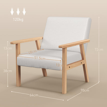 Wide Seat Accent Chair with Wood Frame and Thick Linen Cushions - Cream White