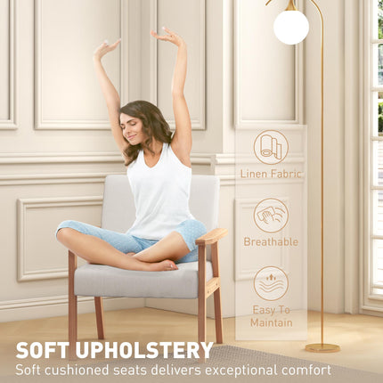 Wide Seat Accent Chair with Wood Frame and Thick Linen Cushions - Cream White