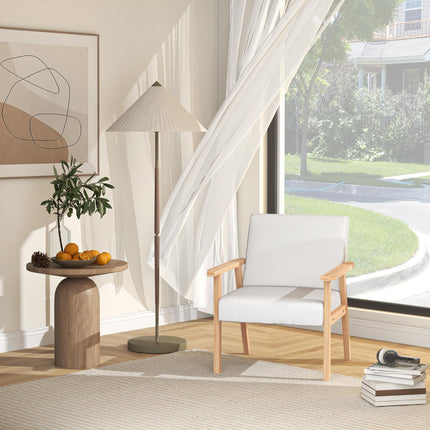 Wide Seat Accent Chair with Wood Frame and Thick Linen Cushions - Cream White