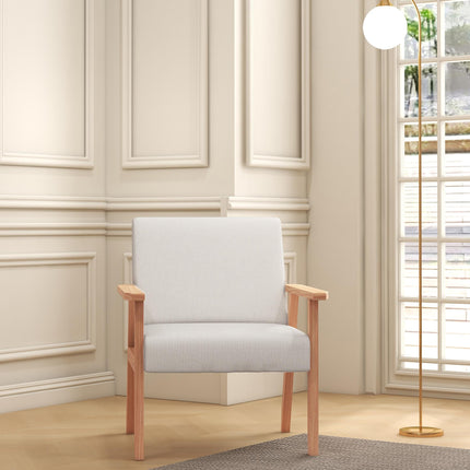 Wide Seat Accent Chair with Wood Frame and Thick Linen Cushions - Cream White