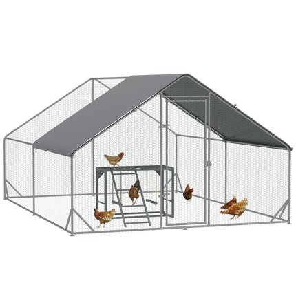 Walk-In Chicken Run 3x4x2m with Activity Shelf and Cover - Silver Grey