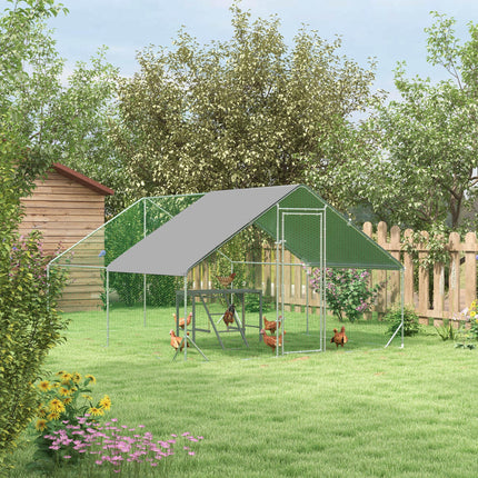 Walk-In Chicken Run 3x4x2m with Activity Shelf and Cover - Silver Grey