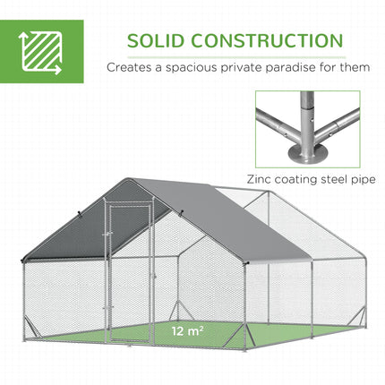 Walk-In Chicken Run 3x4x2m with Activity Shelf and Cover - Silver Grey