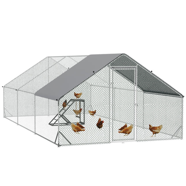 Walk-in Galvanised Steel Chicken Run with Chicken Activity Shelf and Cover, 3 X