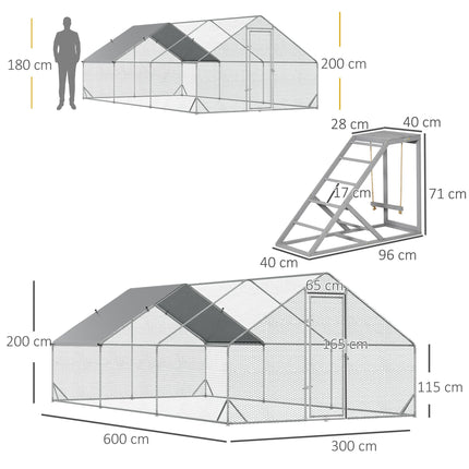 Walk-in Galvanised Steel Chicken Run with Chicken Activity Shelf and Cover, 3 X