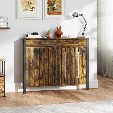 93 x 119cm Rustic-Look Radiator Cover with Drawers - Brown/Black