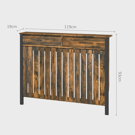 93 x 119cm Rustic-Look Radiator Cover with Drawers - Brown/Black