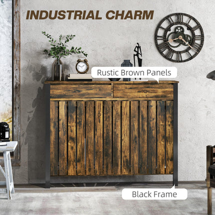 93 x 119cm Rustic-Look Radiator Cover with Drawers - Brown/Black
