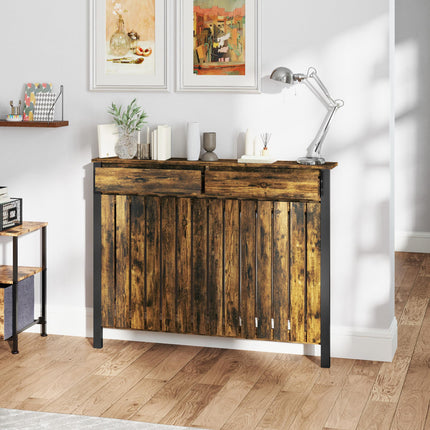 93 x 119cm Rustic-Look Radiator Cover with Drawers - Brown/Black