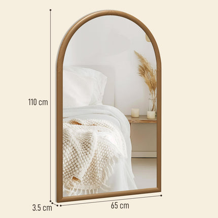110 x 65cm Wooden Arched Mirror - Natural Finish