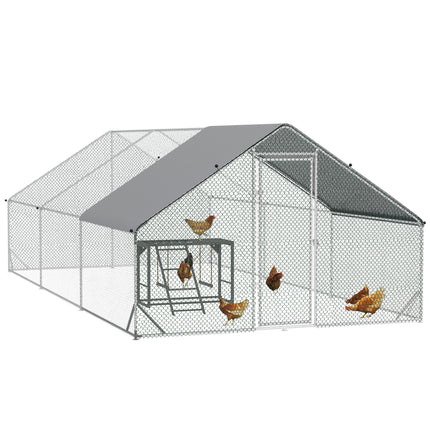 Walk-In Chicken Run 3x6x2m with Activity Shelf and Cover - Silver Grey